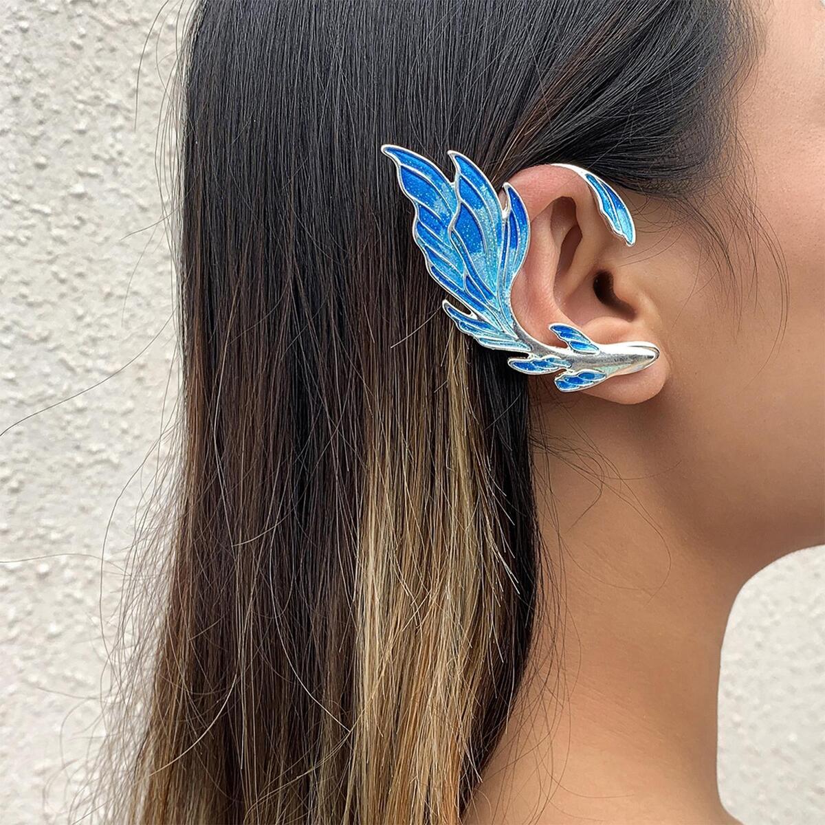 Blue Ear Cuff Wrap Clip Stud Earring, Climbers Crawler Jacket Earrings Jewelry