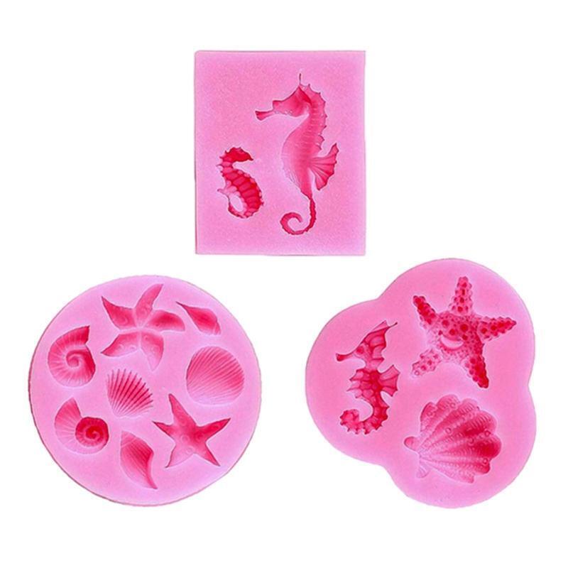 6Pcs/Set Marine Theme Cake Silicone Molds Tail Seahorse Starfish Seashell Mould