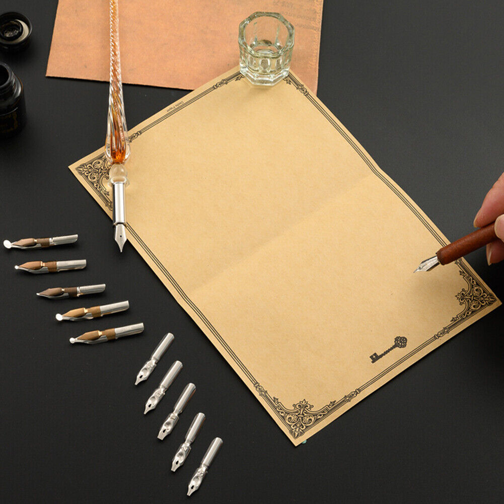 Starry Sky Glass Fountain Dip Pen Stationery Ink Calligraphy Pen (Burning)