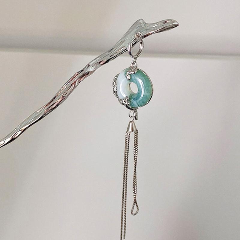 Tassel Hairpins For Updos Chinese Hair Sticks With Chain Jade ring Headwear