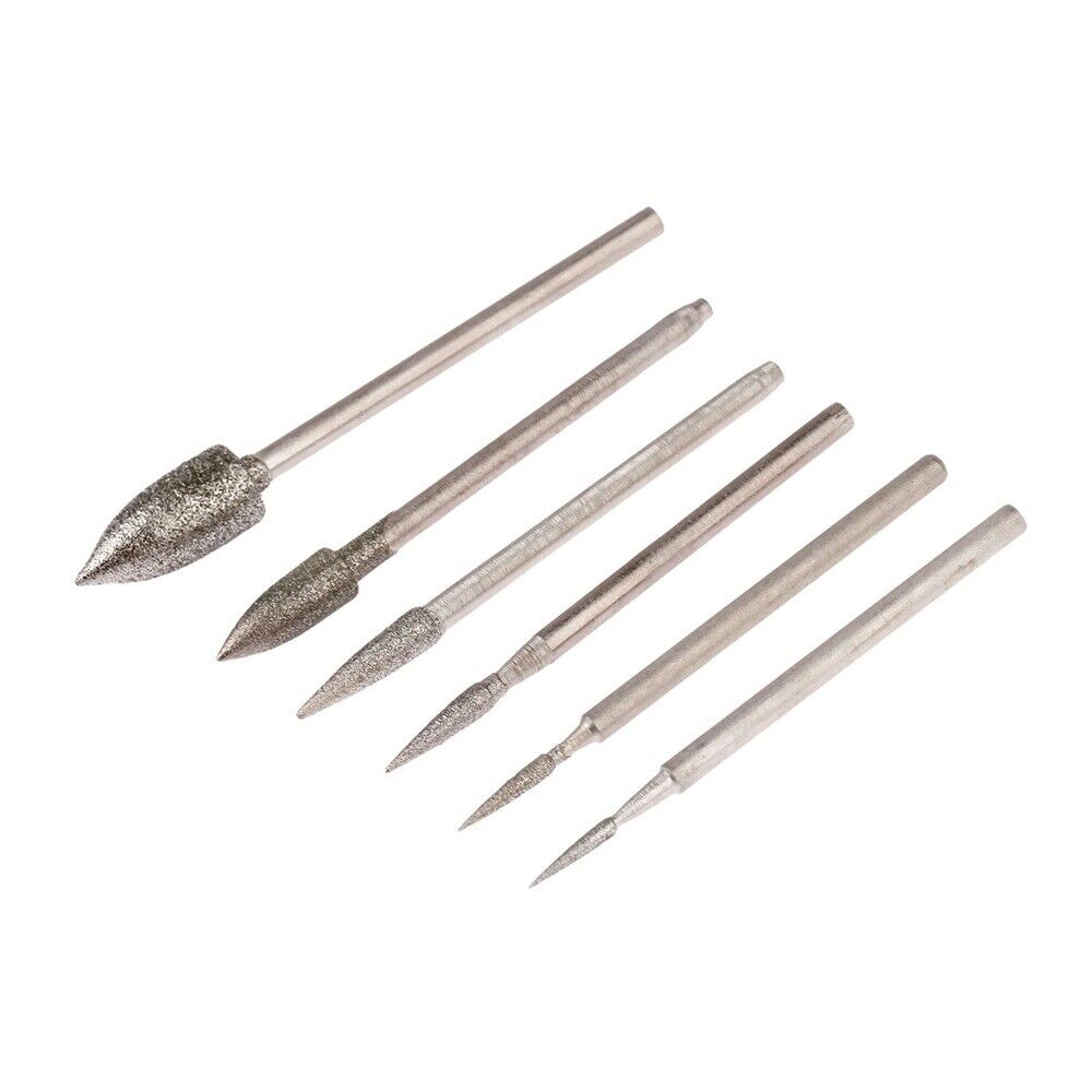 1-6mm Diamond Polishing Burr Head Needle 2.35mm Shank Grinding Jade Stone Metal