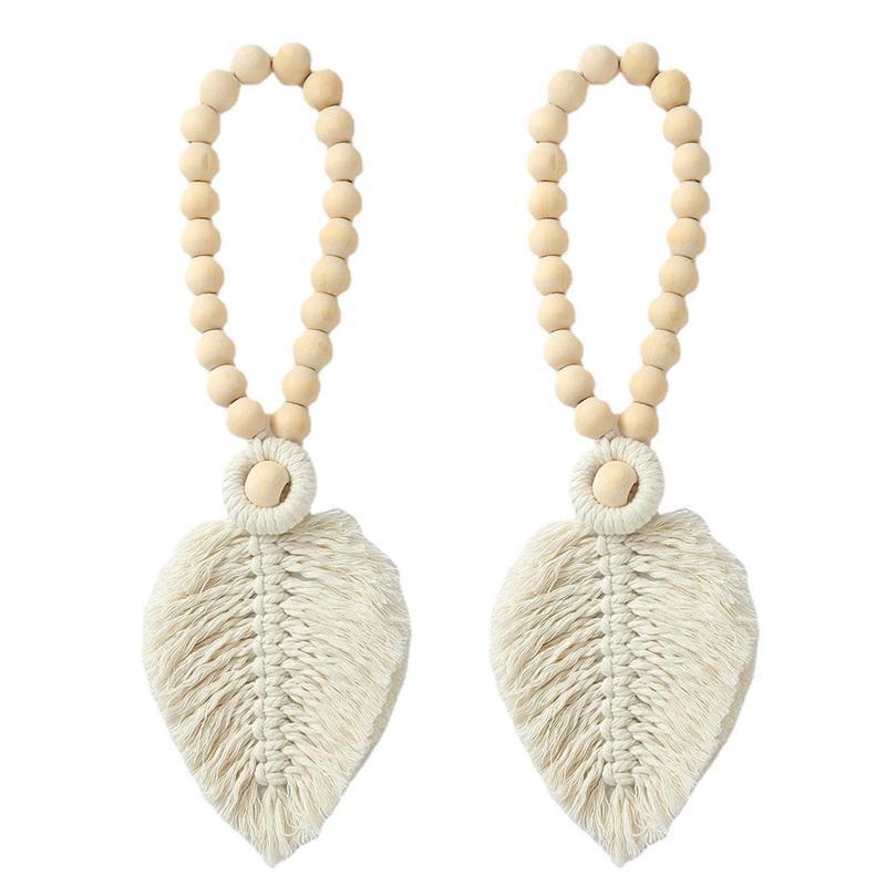 Curtain Tiebacks Set of 2 Woven Wood Beads Bundle String Tie Backs Accessories