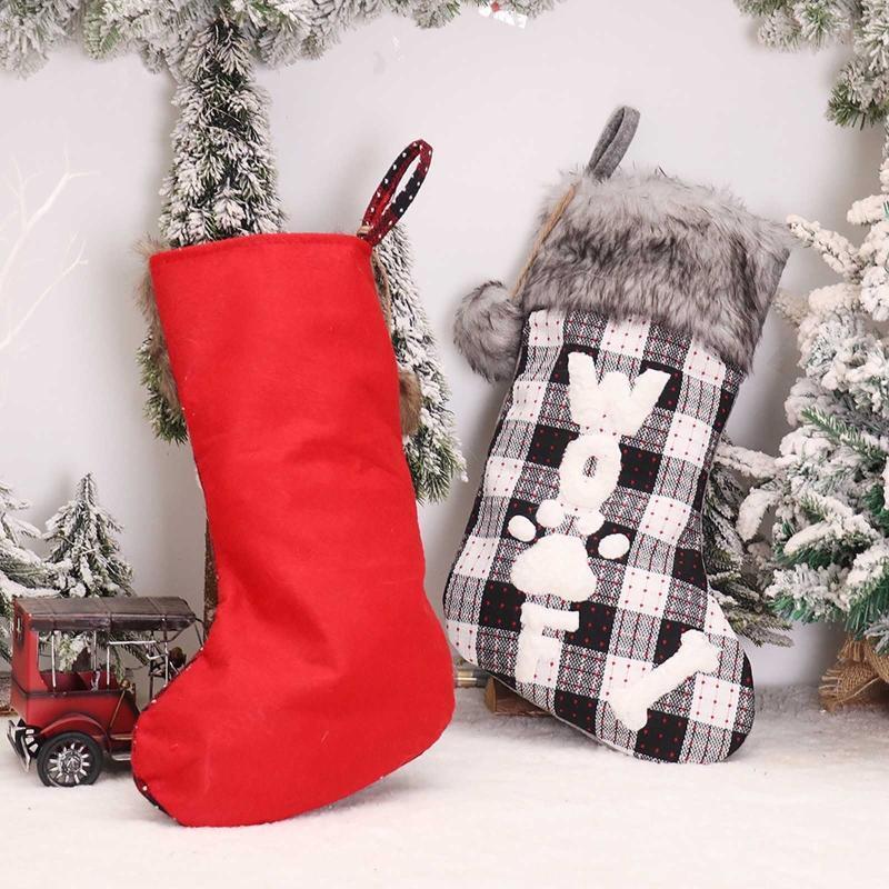 18 Christmas Stockings Santa Socks Xmas Hanging Ornament Pet Snack Gift Bags