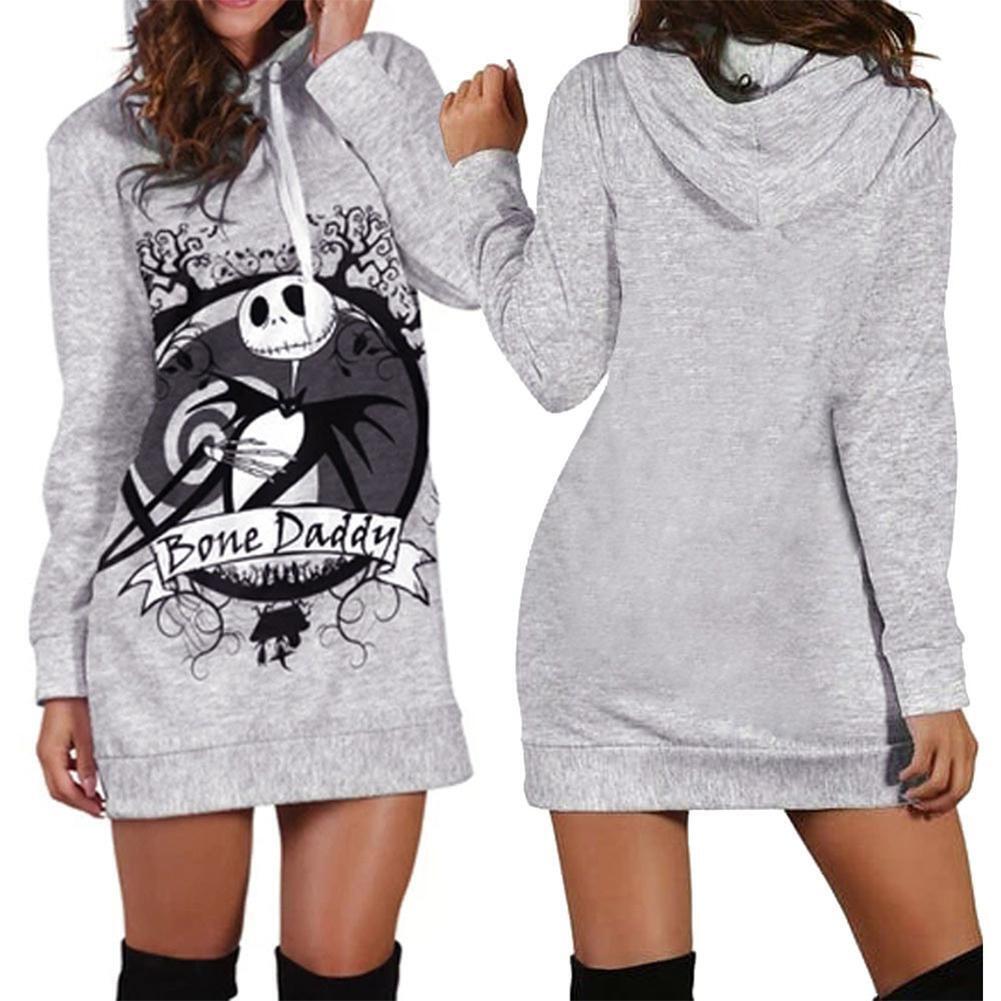 Fashion Casual Women Winter Loose Print Hoodies Pocket Clothing (Grey)(S)