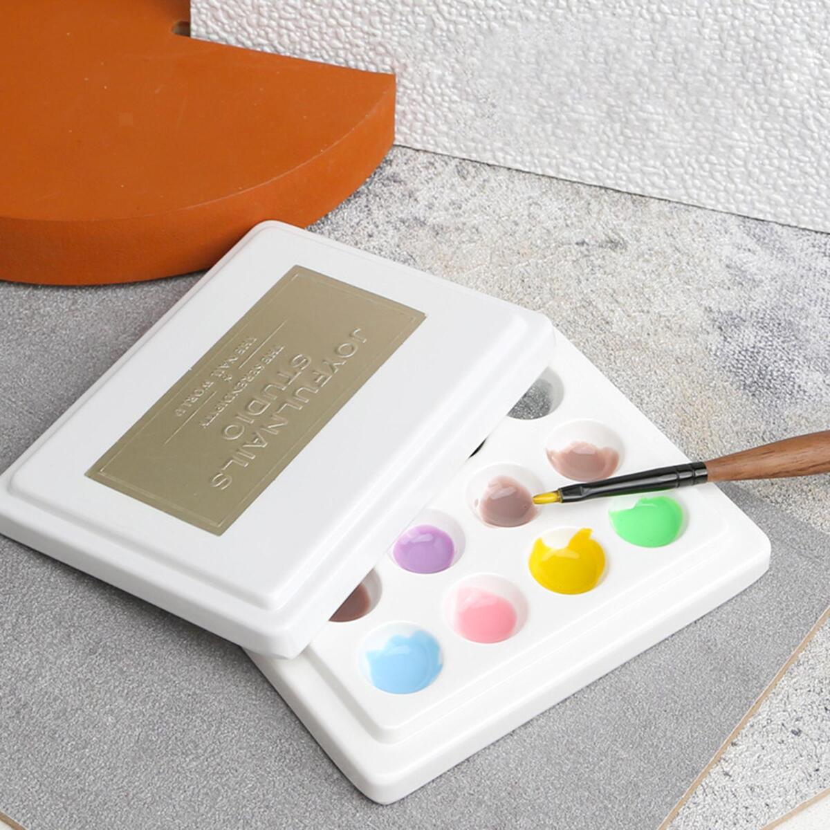 Fityle 24-Well Ceramic Gouache Watercolor Paint Palette with Cover Coloring