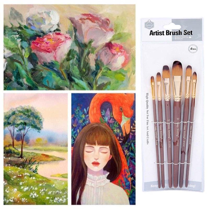 6 Pcs Nylon Hair Painting Brush Set Professional Painting Paintbrushes Kits