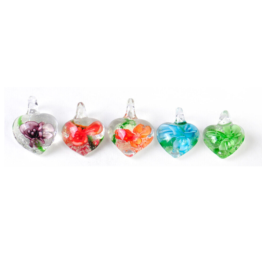 10PCS Heart Murano Drop Flower Lampwork Glass Bead Pendant Necklace Art Women Li