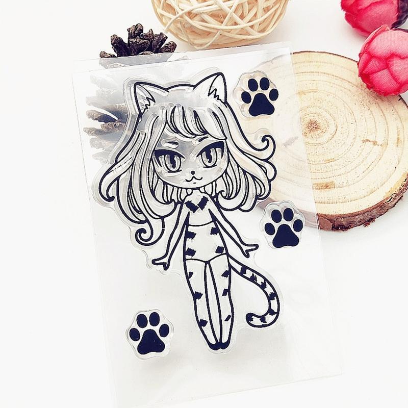 Cat Girl Silicone Clear Stamp DIY Seal Scrapbooking Embossing Photo Album Decor