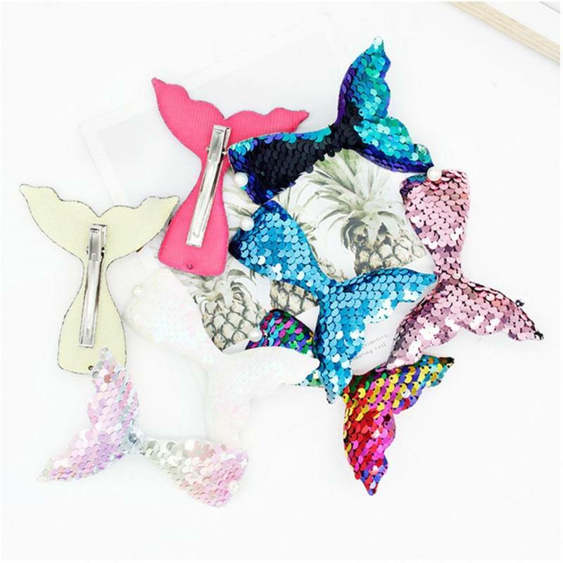 8 Color Fish Tails Hair Clips Reversible Sequins Beauty Fish Hairpins Baby Girls