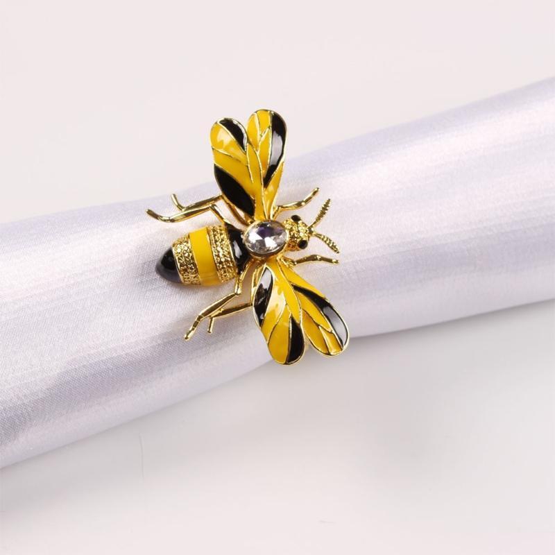 Napkin Rings Set of 6, Bee Metal Napkin Rings Tablecloth Accessories, Dinning Ta