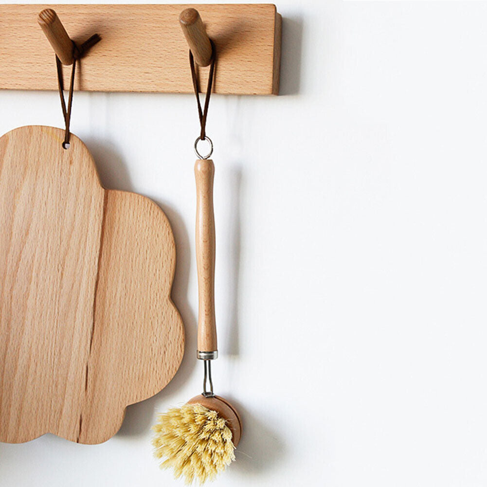 Wooden Long Handle Pan Pot Brush Dish Plate Washing Cleaning Scrubber (A)