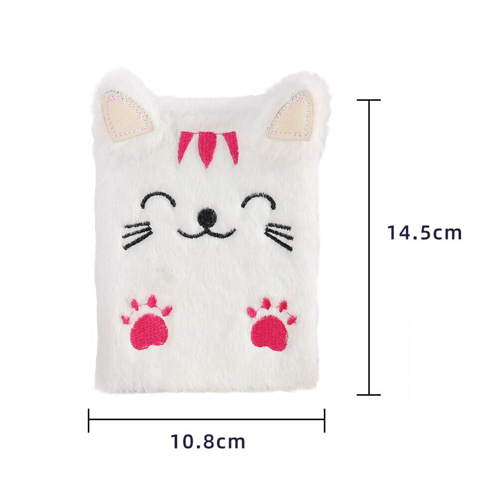 Cartoon Cat Plush Notebook Fluffy Daily Planner Journal Book (White)