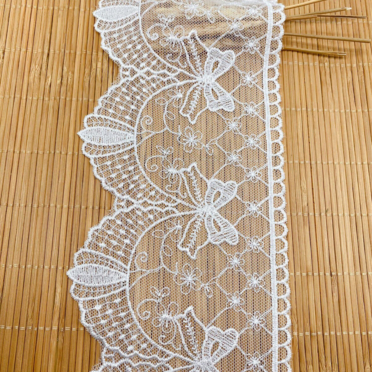 1Yd White Net Yarn Embroidered Lace Trim Ribbon Fabric DIY Sewing Clothing Craft
