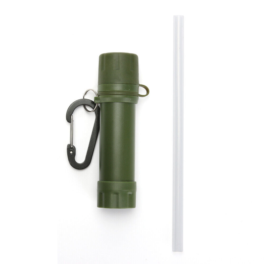 Drinking Water Filter Hiking Survival Water Purifier w/ Straw (Army Green)