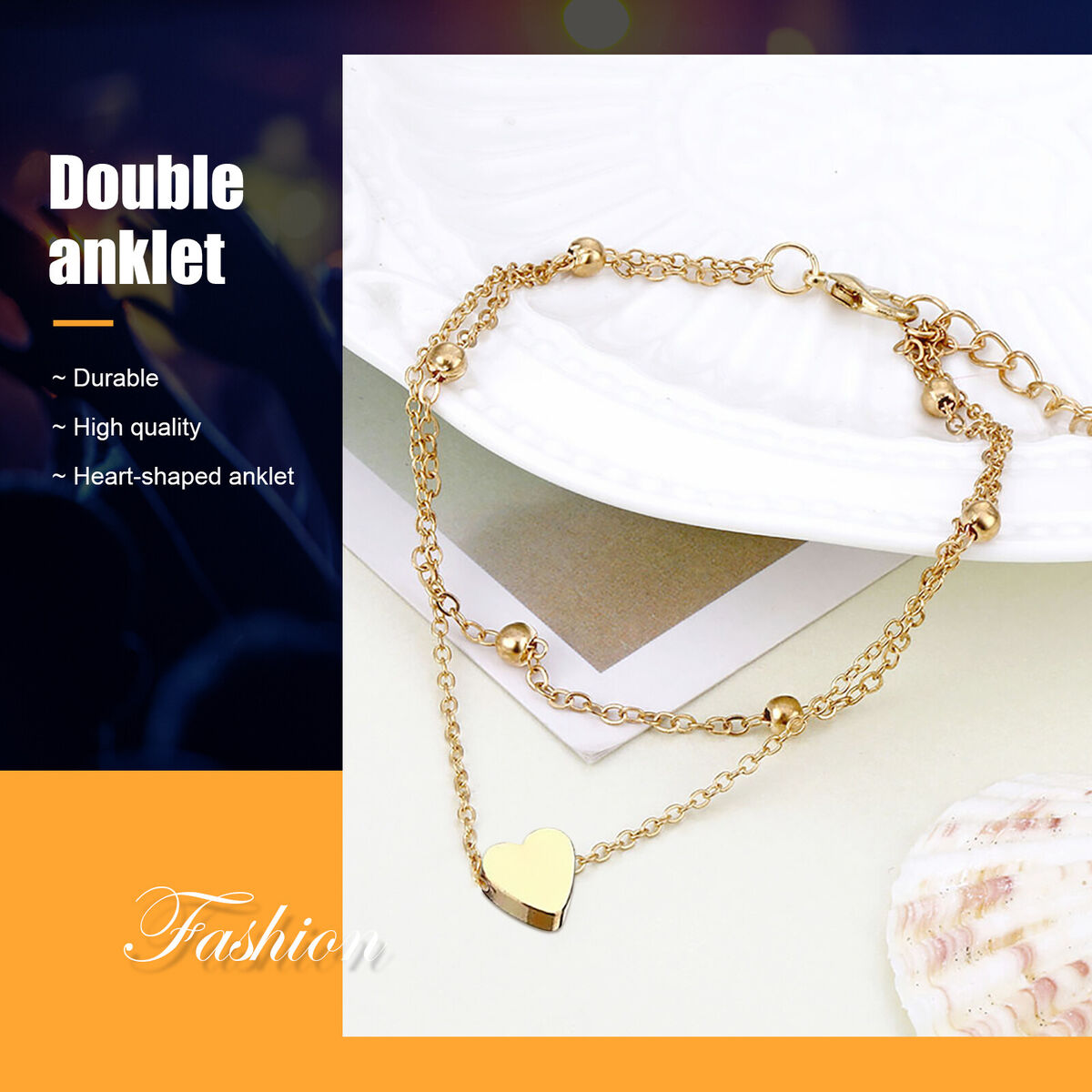 Layered Anklet - Double Foot Ankle Chain Bracelet for Women Girls Heart