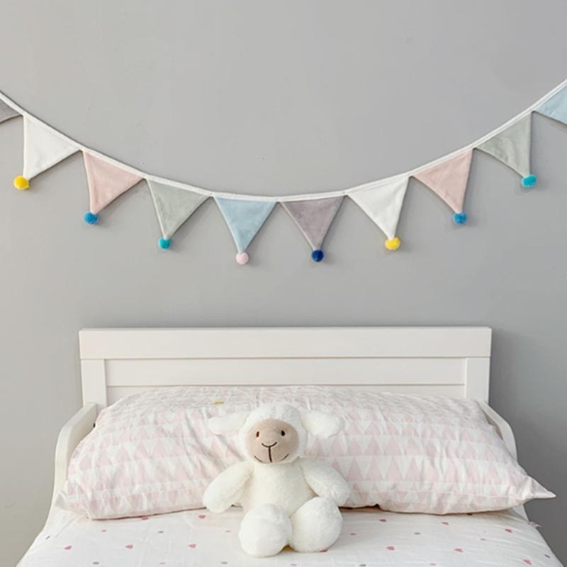 243cm Pennant Flannel Bunting Banner Hanging Flags String with Plush Balls Decor