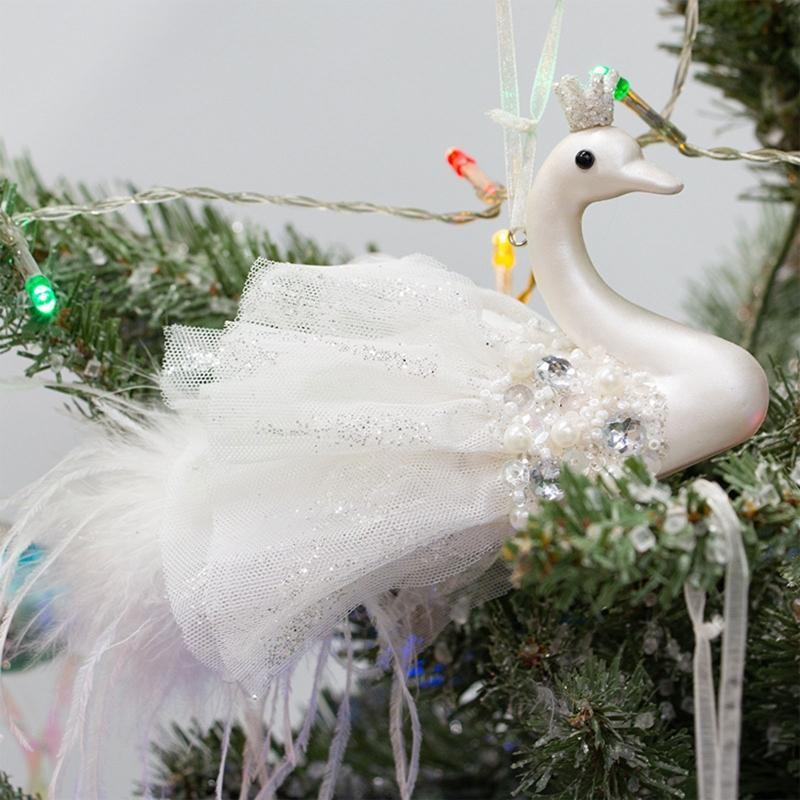 Christmas Swan Pendant Set of 2 Elegant Winter  Front Door Window Decor
