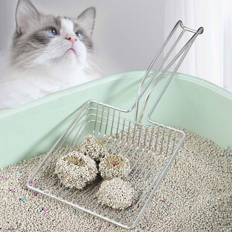 Stainless Cat Litter Scoop w/ Deep Shovel, Durable Cat Poop Scooper Comfy Handle