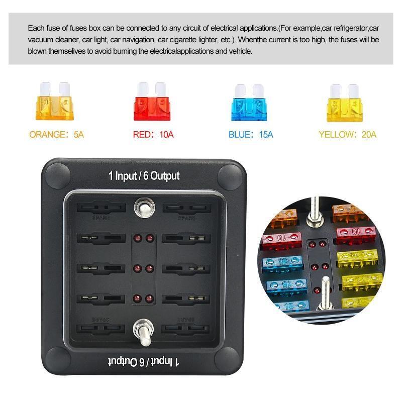 Fuse Block With Ground Circuit Box Holder Protection Cover LED Light Indication