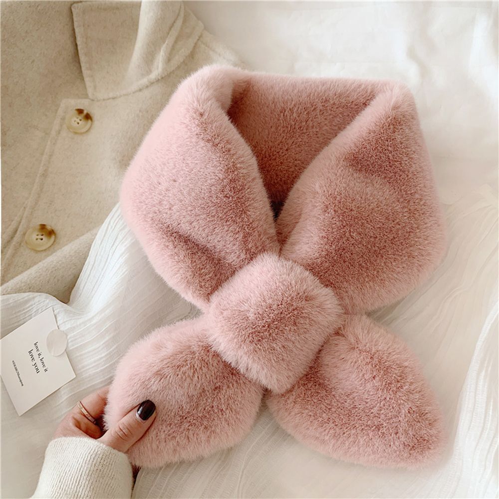 Fur Plush Elegant Shawl Neckerchief Wrap Solid Color Cross Scarf Neck Warmer