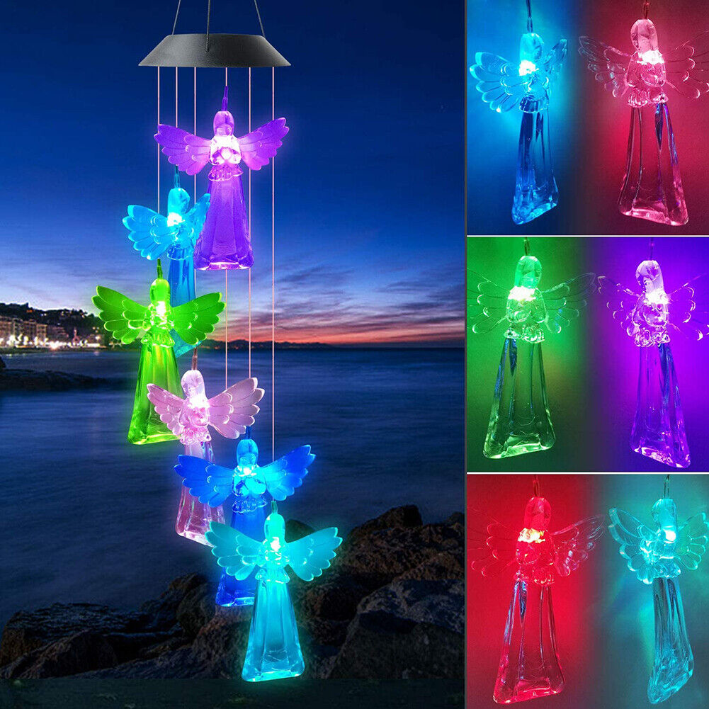 Solar Wind Chime Lamps Color Changing Angels Pendant Lights Garden Decor