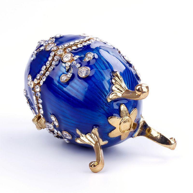 Jewelry Organizer Hand Painted Enameled Faberge Egg Jewelry Trinket Box Blue