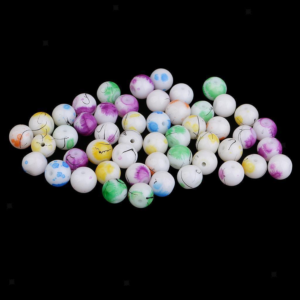 Pack 100 Multicolor 8mm Round Baking Painted Glass Beads for Jewelry Making