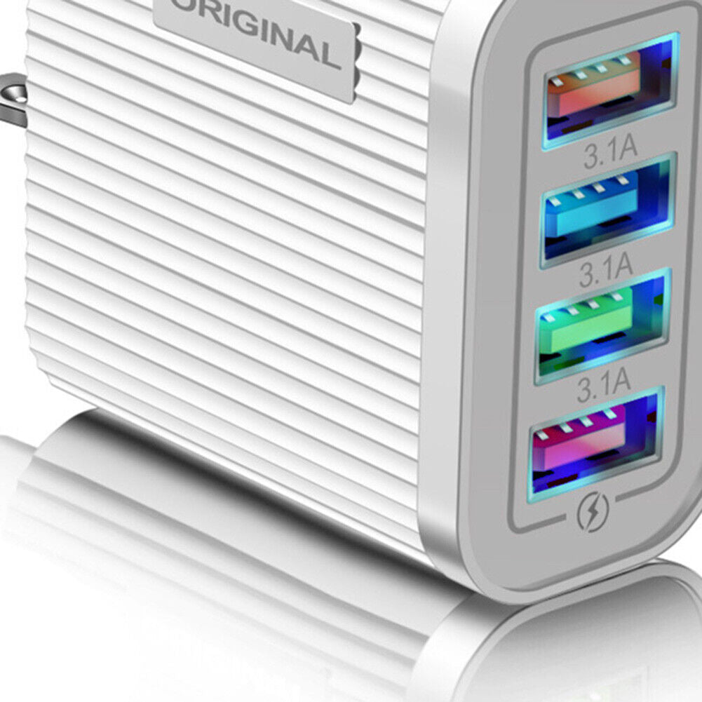 4 USB Mobile Phone Charger 3.1A EU/US Plug Wall Charging Head (White US)