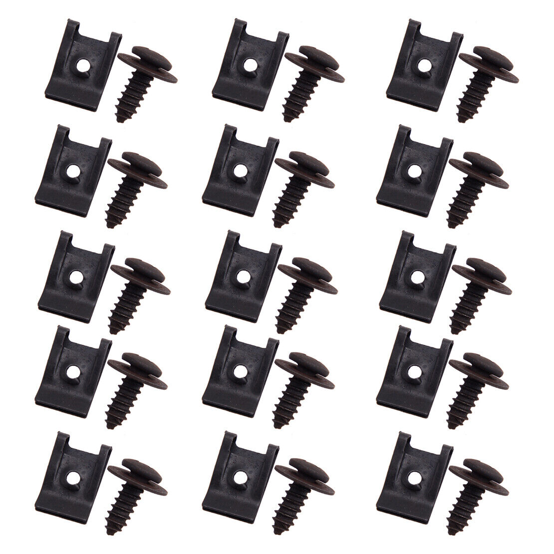 15 Sets Spring Metal U-type Clips with Screws Car Trim Panel Fasteners Fitting
