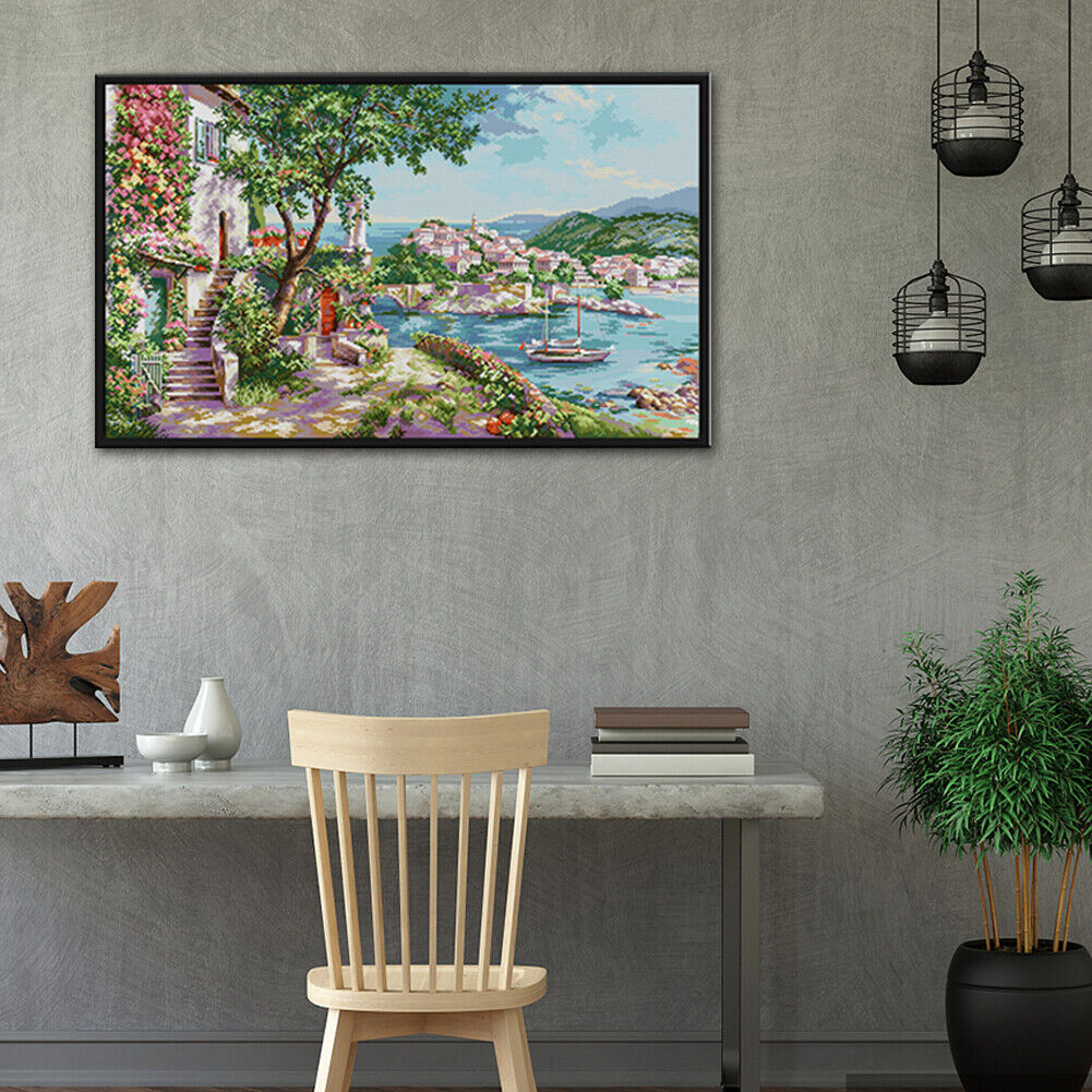 DIY Mediterranean Sight Scenery Printed Cross Stitch 14CT Full Embroidery