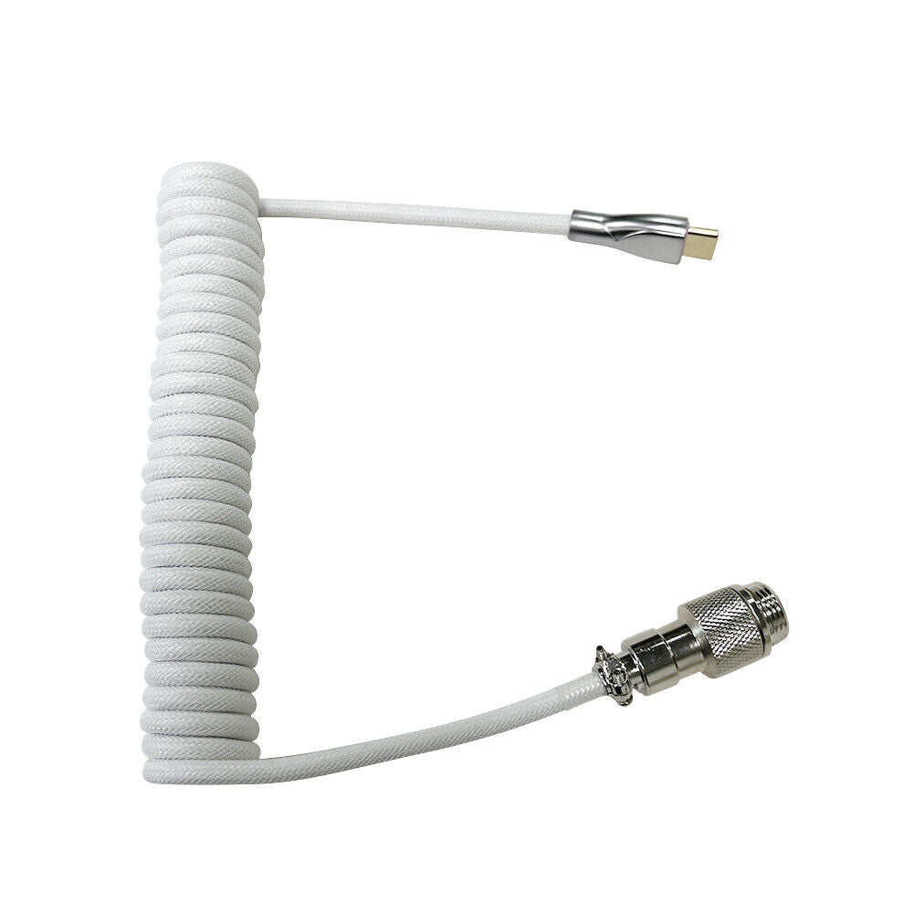 2 in 1 Coiled Mechanical Keyboard Aviator Connctor USB-C Cable (White)