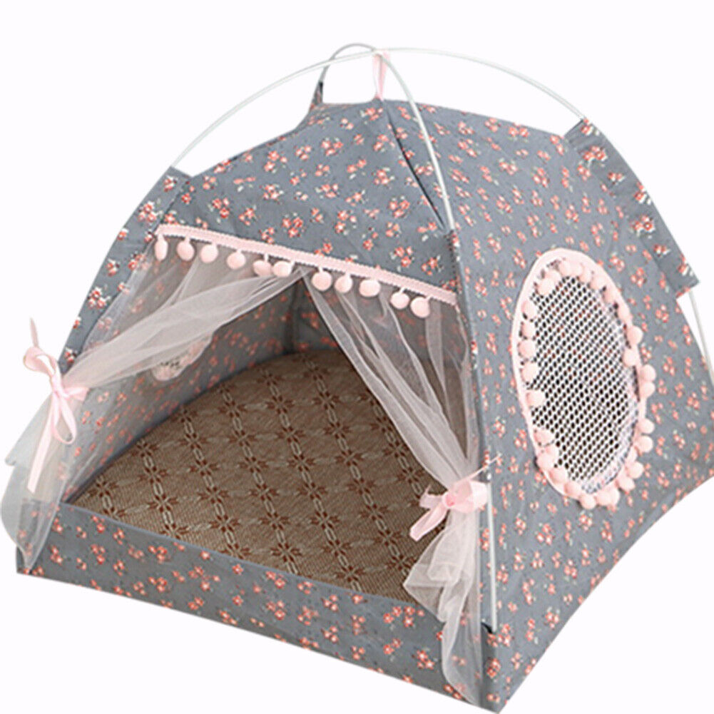 Dog Bed Cat Tent House Mat Puppy Kennel Cushion Pet Pad Supply (Grey M)