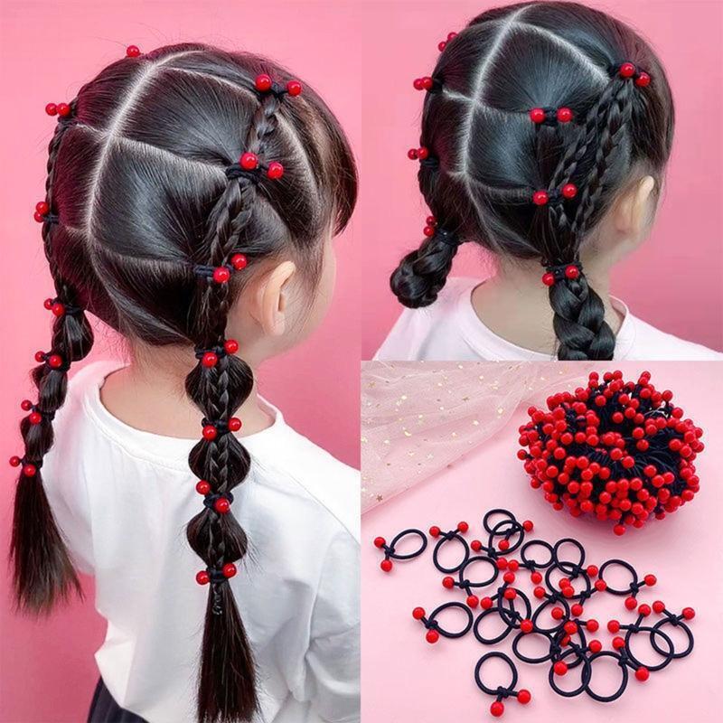 10 Red Bean Hair Bands for Kids Fashion Kid Hair Ties Set Elastic Rubber Bands