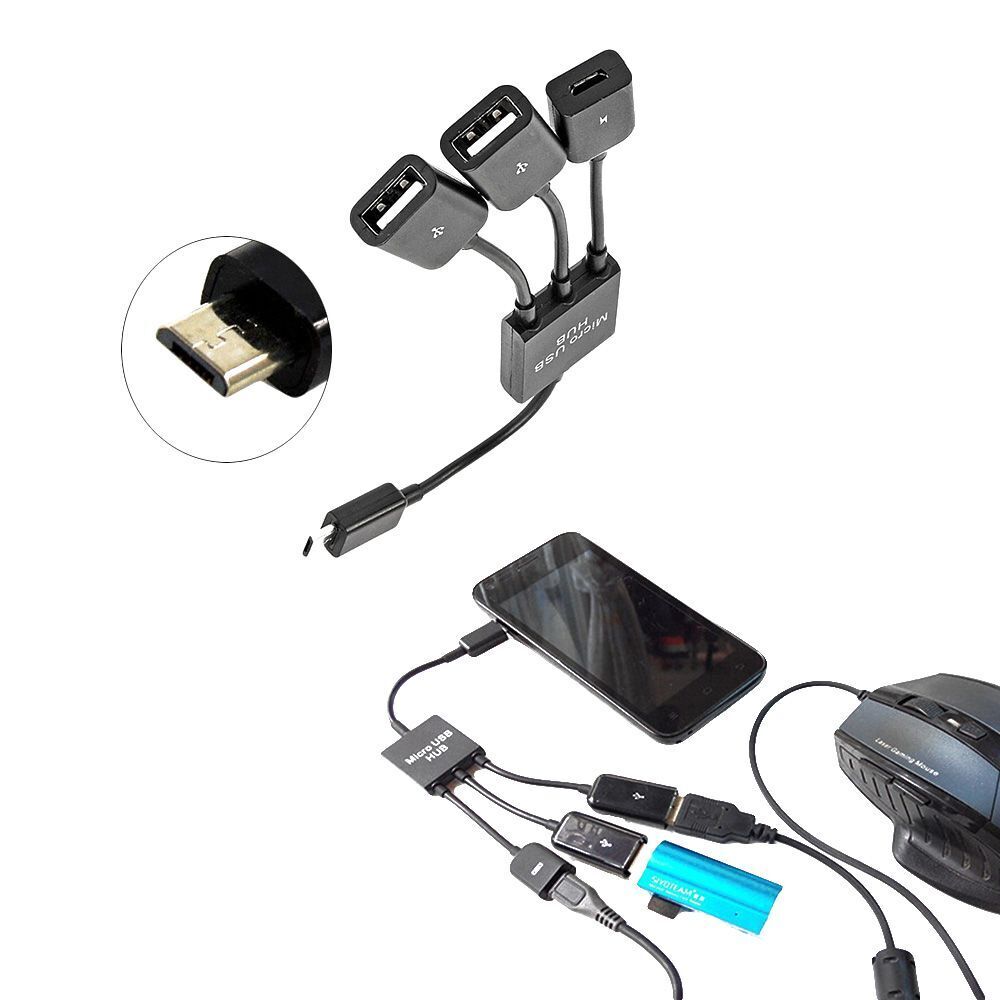 Phone Flash Drive Mouse Micro USB HUB 3 In1 Converter Host OTG Cable Adapter