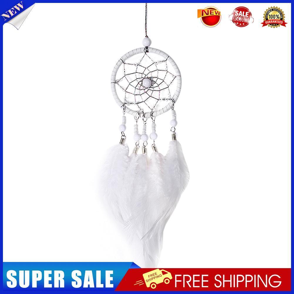 Handmade Dream Catcher with Feather Wall Car Home Hanging Decor White