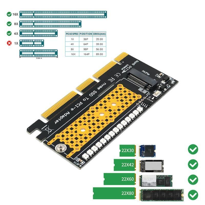 PCIE to M2 Adapter M.2 NVME SSD to PCI Express X4 X8 X16 Riser Card w/ LED Lamp