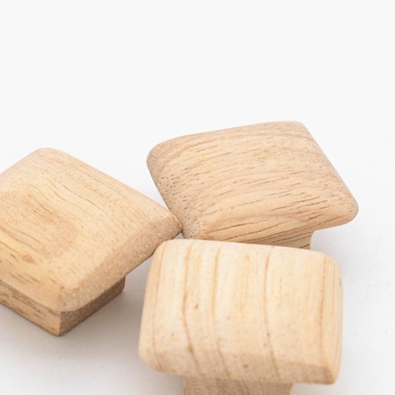 6x Rubber Wood Dresser Knob Cabinet Door Handle Square Wardrobe Pulls Non-toxic