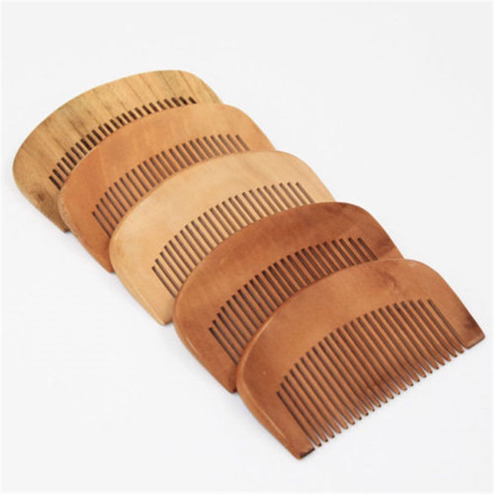Hairdressing Beard Hair Comb Peach Wood Mustaches Brush Fine Coarse Teeth
