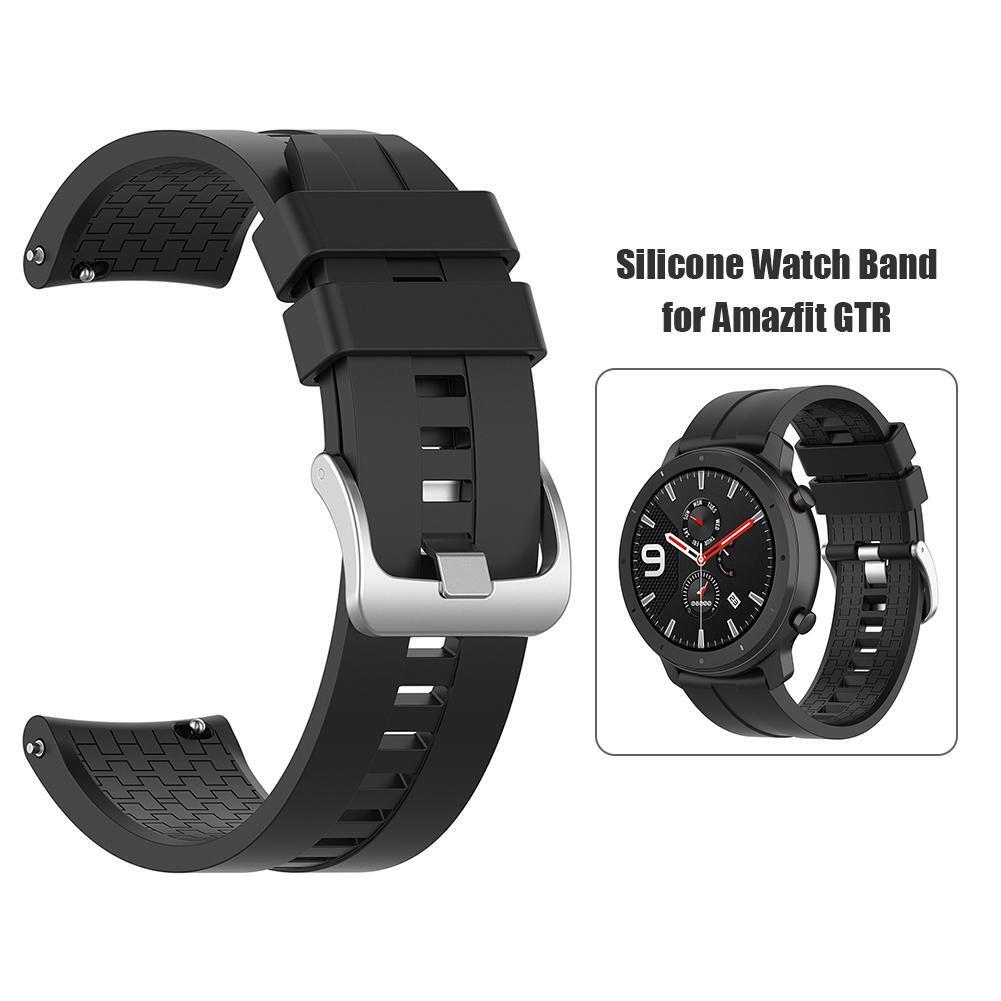22mm Silicone Wrist Strap Band w/Buckle for Amazfit GTR 47mm (Black)