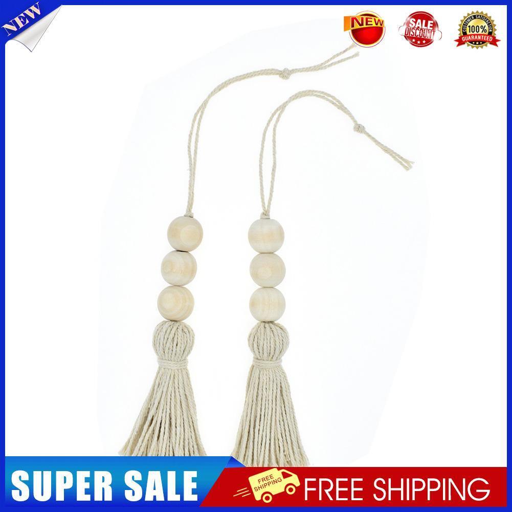 2pcs Wood Bead Garland with Hemp Rope Tassels Knob Rustic Country Decor