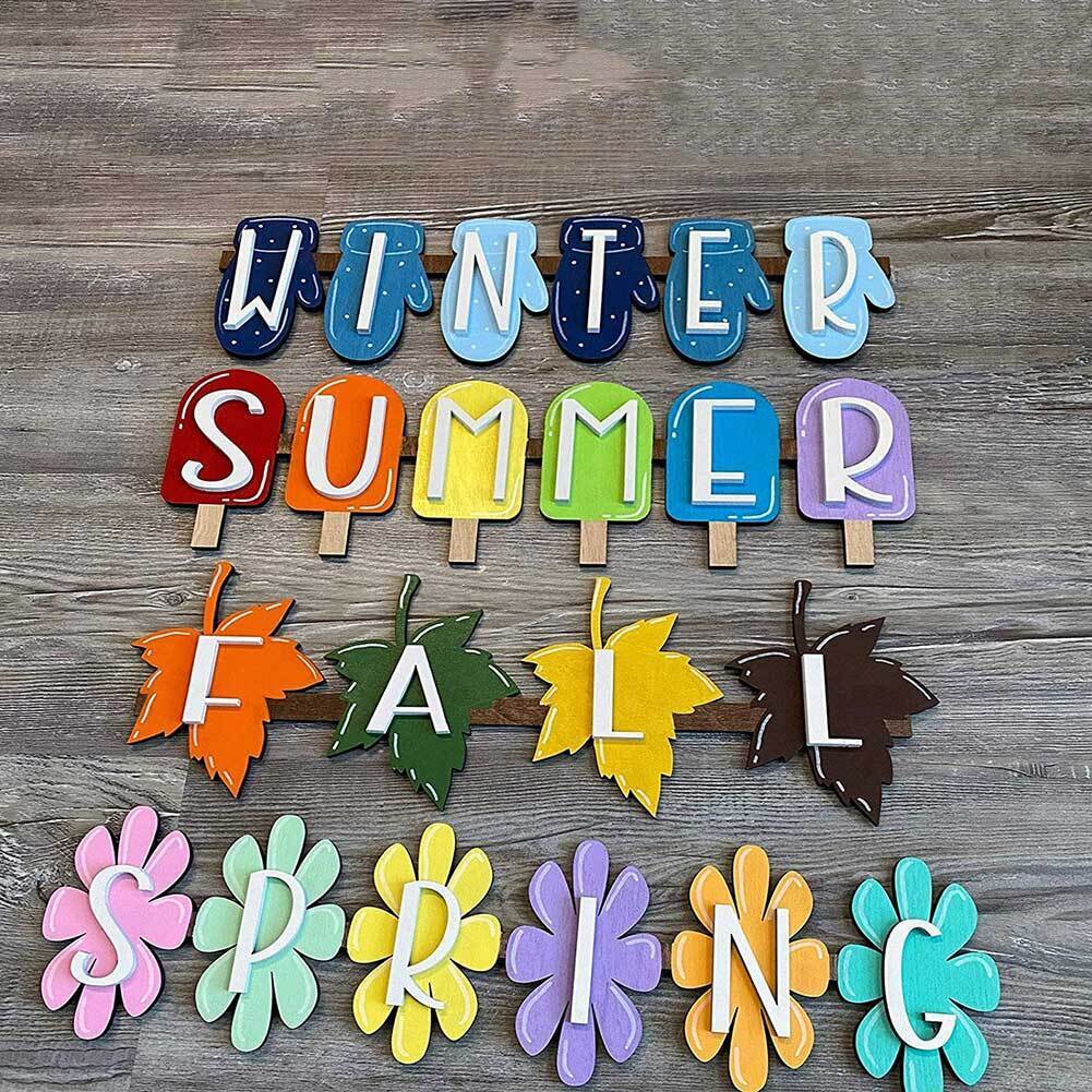 Seasonal Hello Sign Front Garland Doorplate Wooden Wall Hanging Decoration