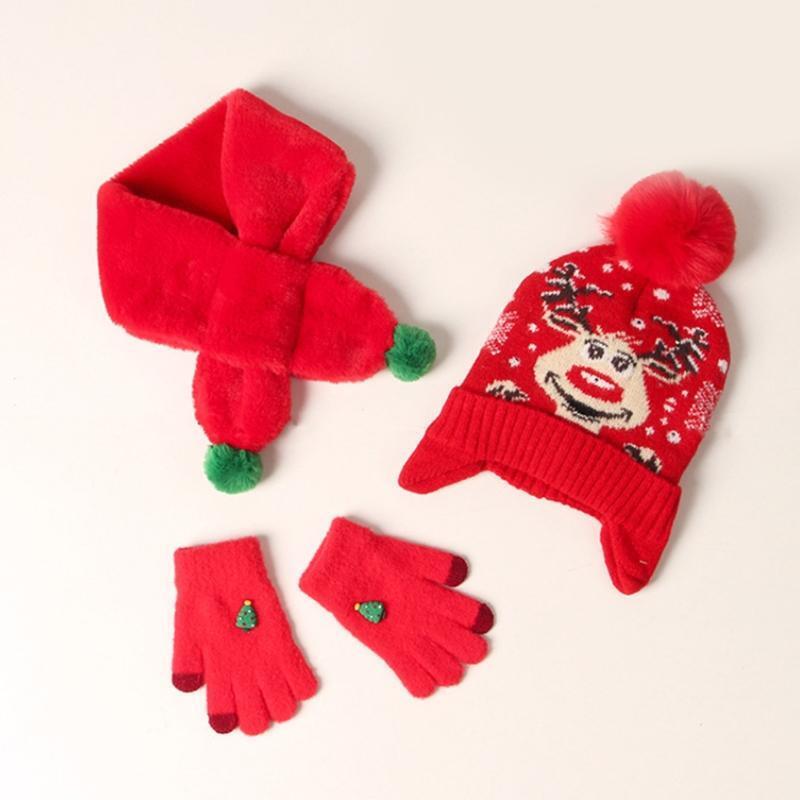 3pcs/set Led Christmas Antlers Children Hat Scarf Gloves Gift Box for Birthday