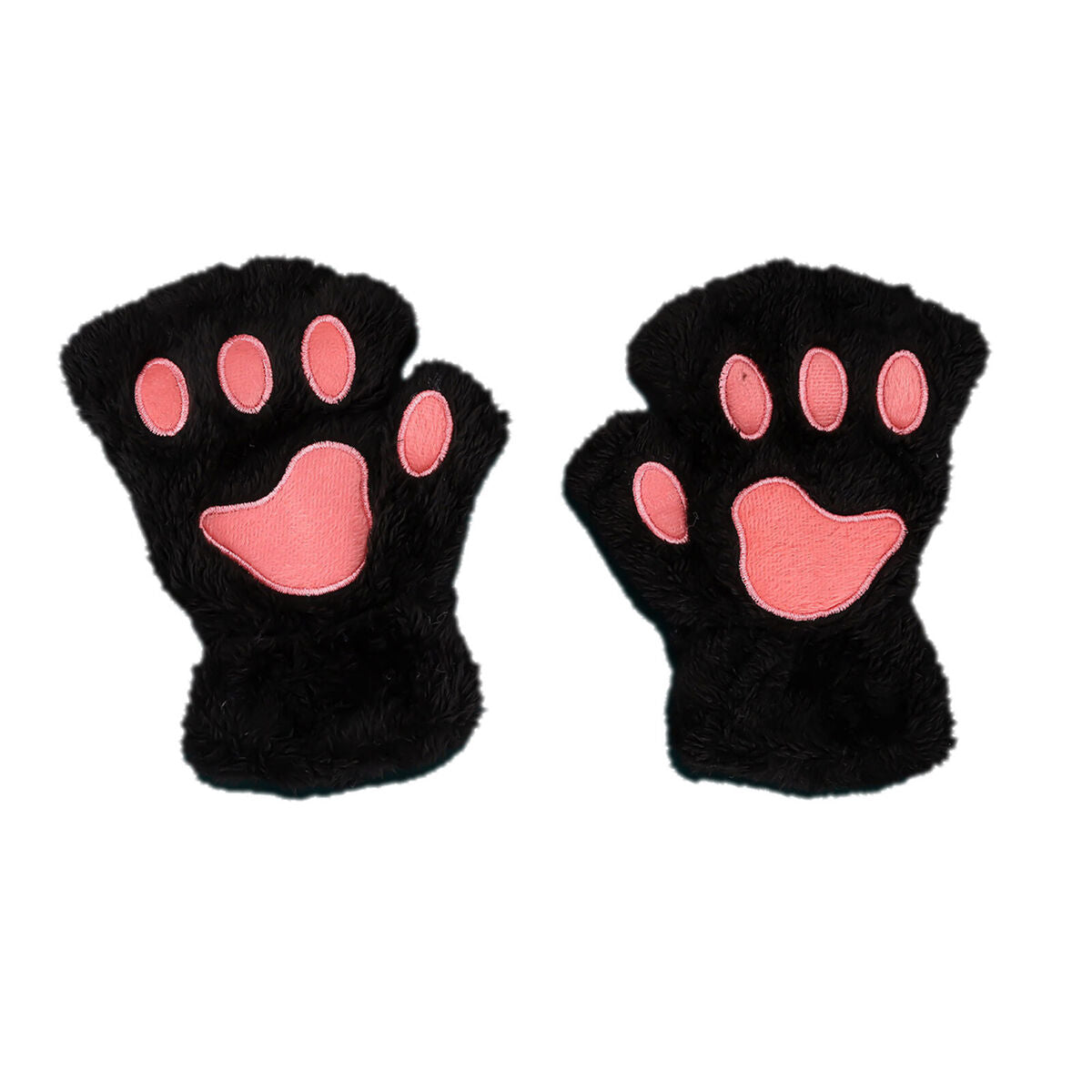 Cat Paw Gloves Durable Plush Cat Paw Fingerless Faux Fur Gloves (Black)