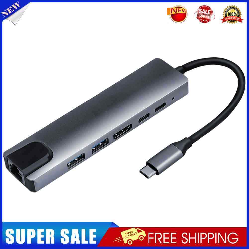 6 in 1 USB C HUB 2 USB 3.0 4K HDMI-compatible Type-C 100W PD RJ45 Adapter f