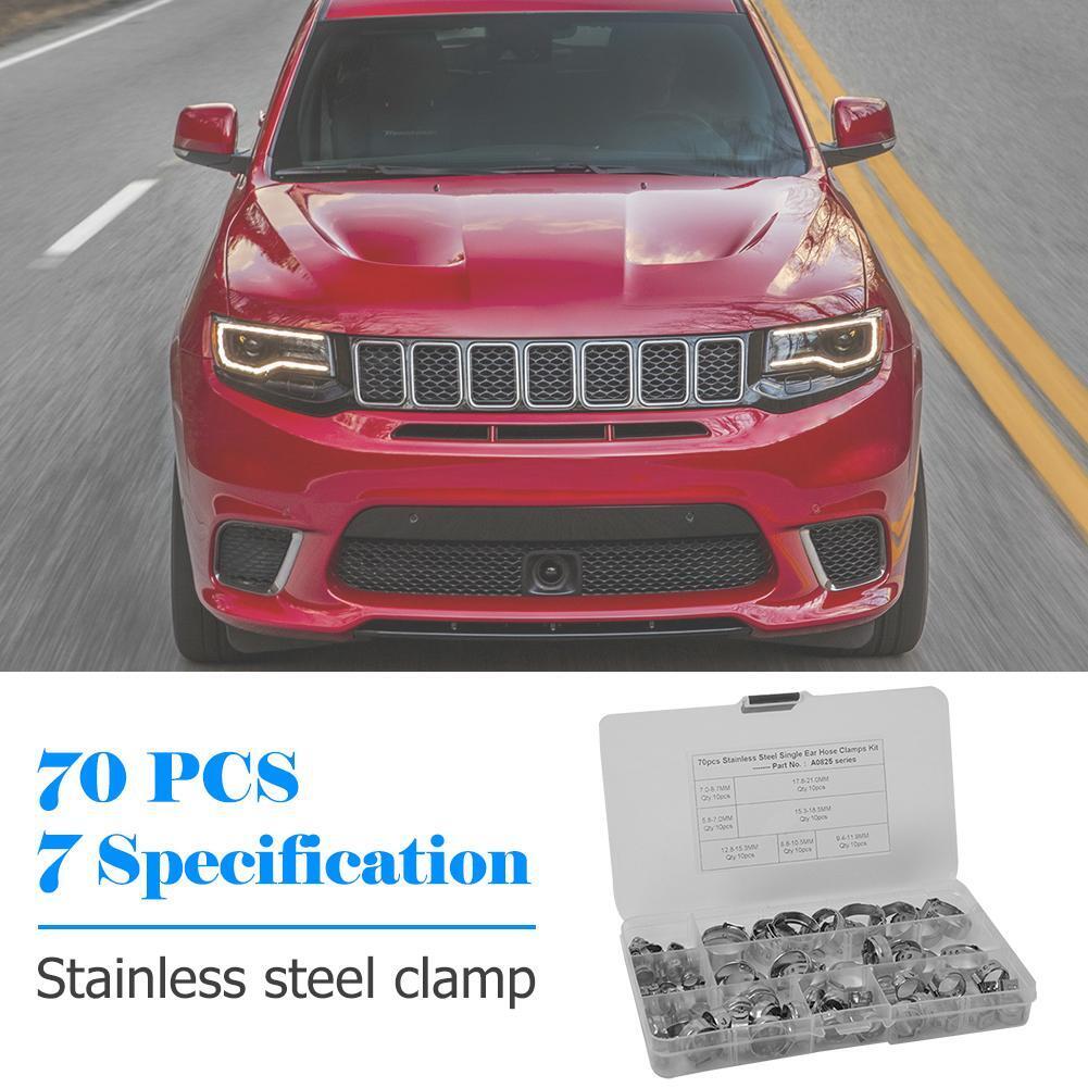 70pcs 7 Sizes Stainless Steel Single Ear Hose Clamps Fuel Air Pipe O Clips
