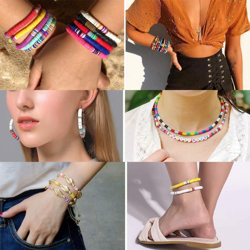Clay Beads Multi Colors Flat Round Polymer Clay Spacer Beads with Pendant