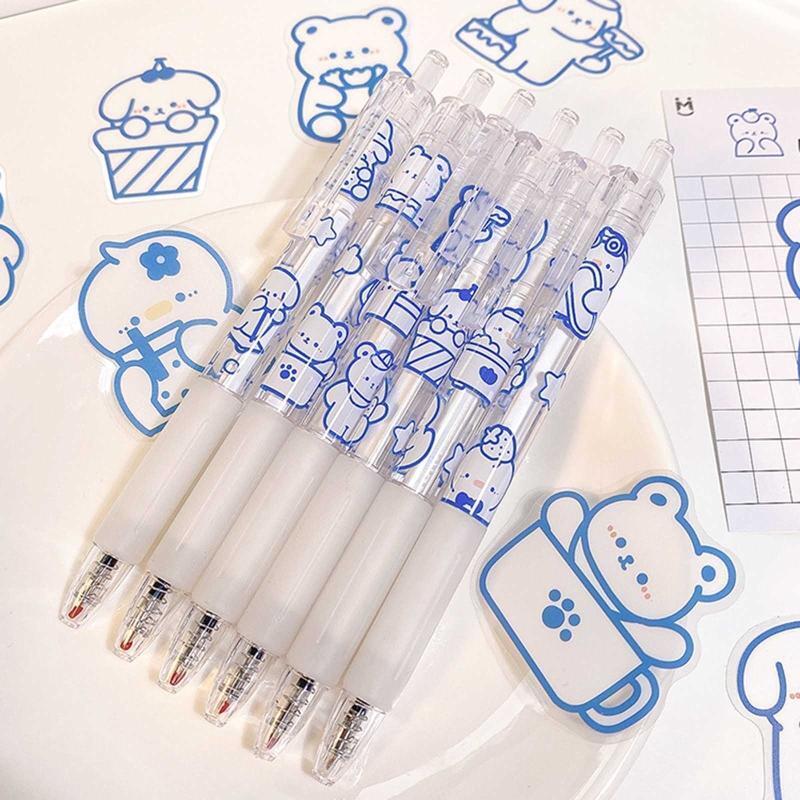 0.5mm Fashion Bear Gel Pens Retractable Fine Point for Young People Gift 6-Pack