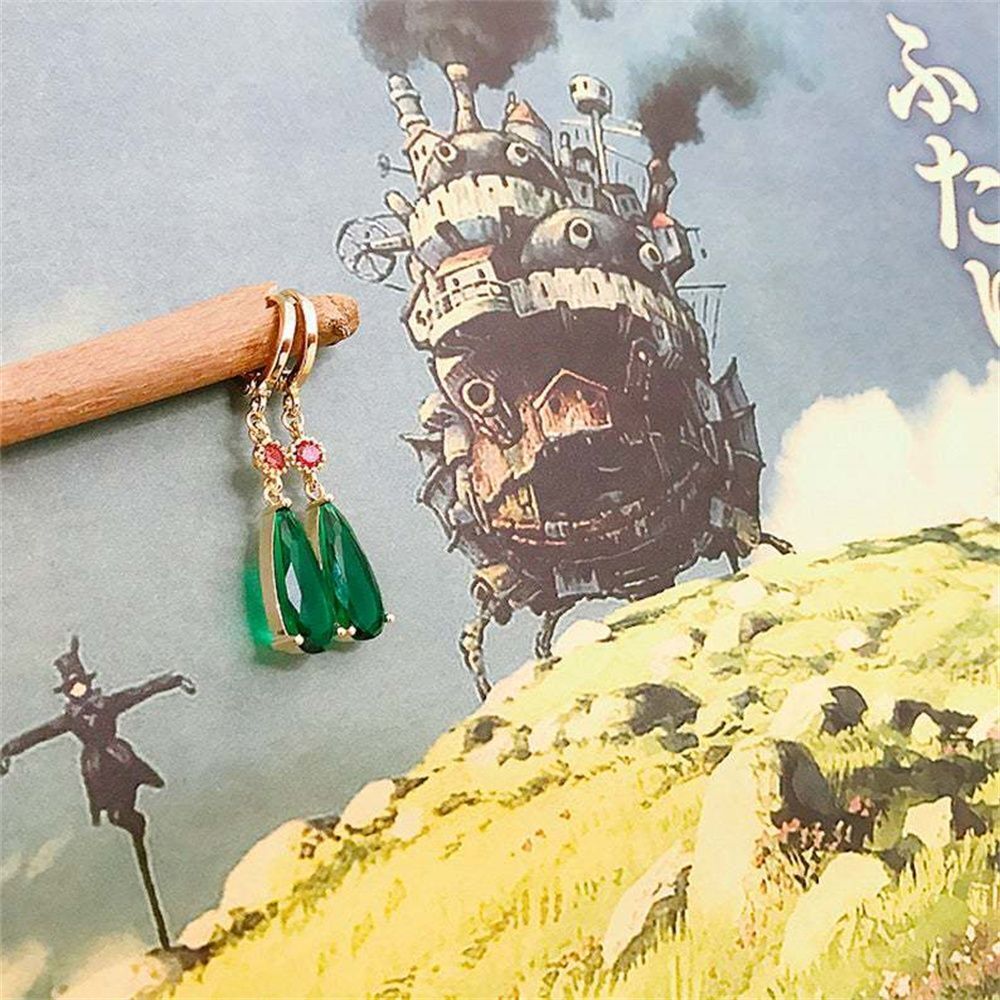 Girl Gift Anime Peripheral Green Gem Earrings Party Jewelry Women Earrings