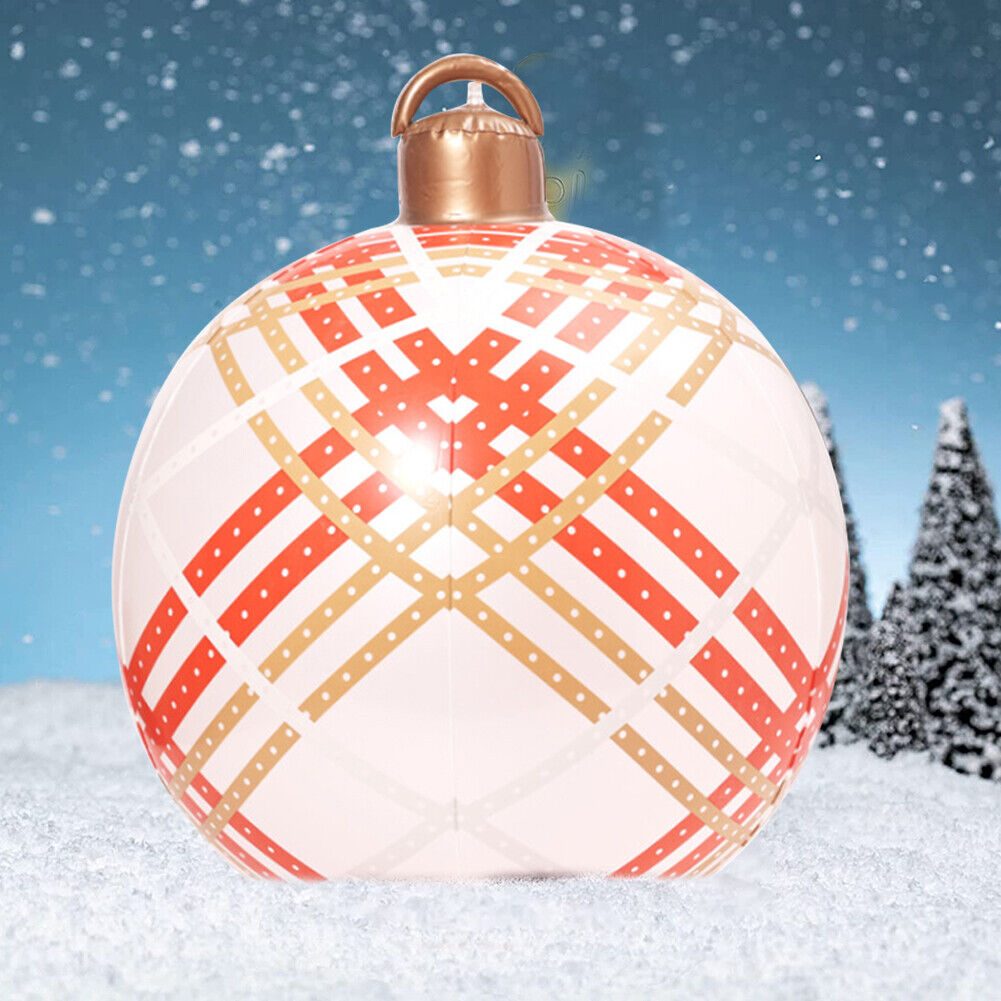 60cm PVC Inflatable Christmas Ball w/ Pump Printed Xmas Ornament Craft (B)