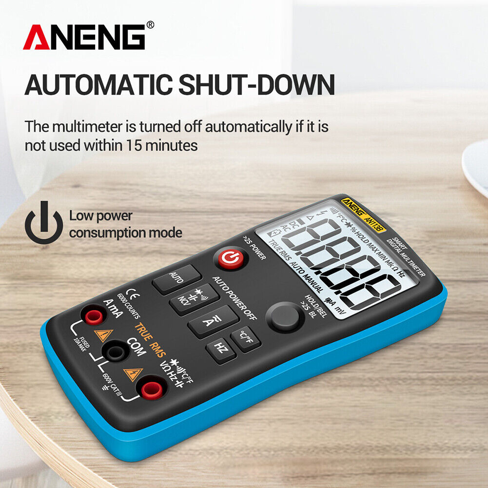ANENG AN113B 6000 Counts Digital Multimeter True RMS LCD Voltmeter (Blue)